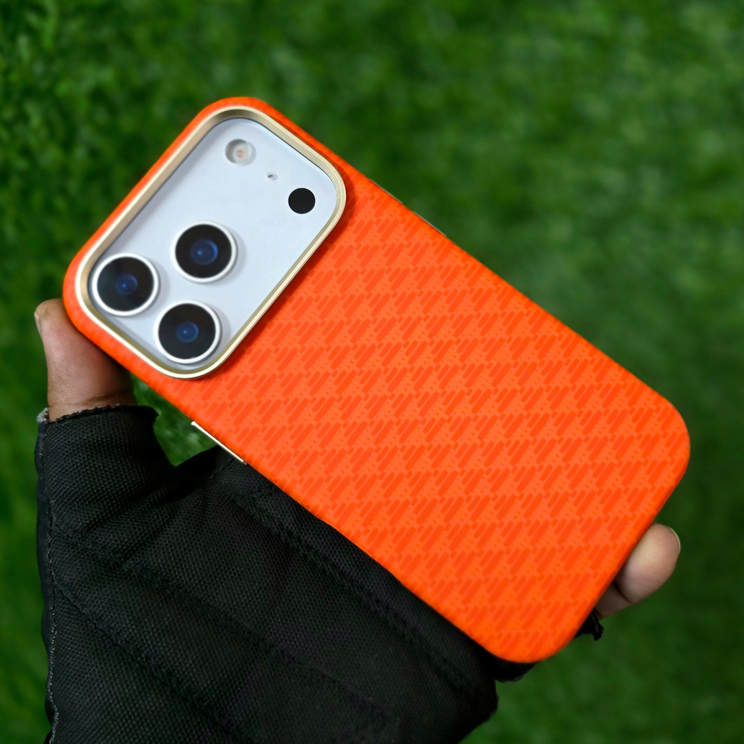 iPhone 17 Pro Max Carbon Cover, SIBLING Series Case with Metal Camera Protection - Orange